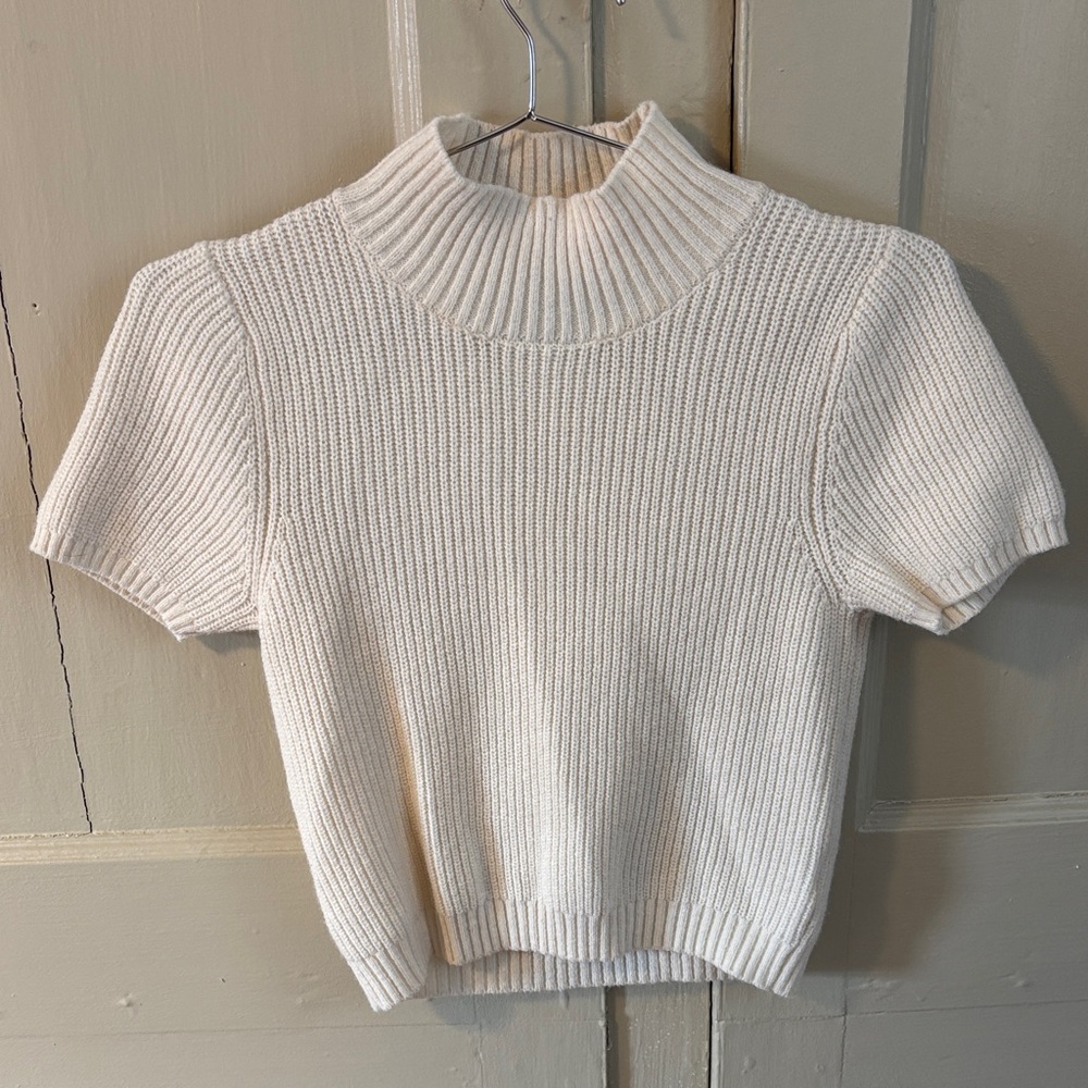 Anthropologie Cream Ribbed Knit Top